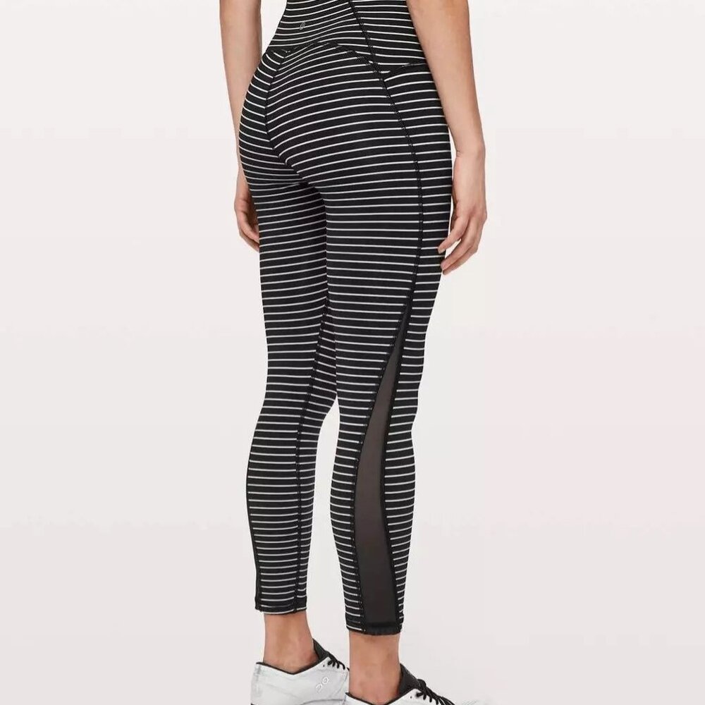 NEW Lululemon Train Times Pant Leggings 25" Parallel Stripe Black White Size 8